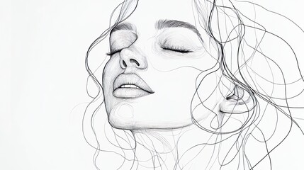 Fototapeta premium Minimalist Line Drawing of a Serene Woman