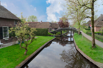 rural dutch traditional country small old town Giethoorn with canals, Netherlands