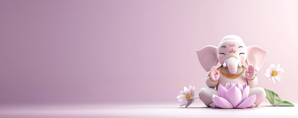 A cute cartoon elephant meditating amidst flowers, radiating tranquility and joy in a serene, pastel background.