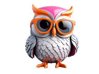 Fototapeta premium Cute owl wearing pink sunglasses isolated on a transparent background.