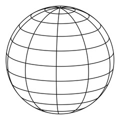 world wireframe sphere black line vector illustration with transparent background