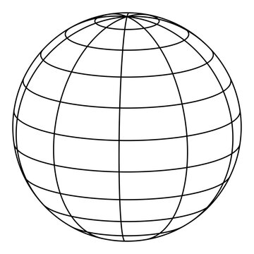 world wireframe sphere black line vector illustration with transparent background
