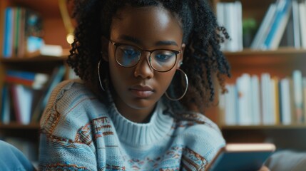 Deeply Focused Female in Library