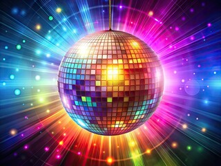 Vector Illustration Of A Shimmering Disco Ball With Vibrant Colors And Reflected Light, Creating A Festive And Energetic Atmosphere.