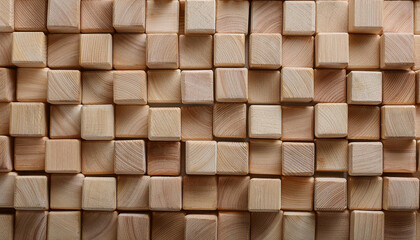 Texture of many wooden cubes. Natural material for backdrop.