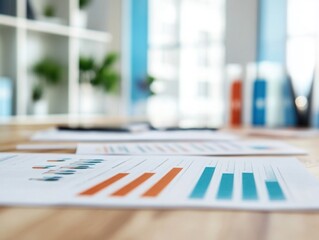 Business plan documents spread across a modern office table, showcasing company growth ideas