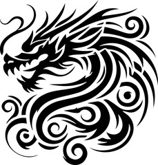 Fototapeta premium Explore our black, minimalist symbolic tribal dragon art, perfect for modern graphic themes.