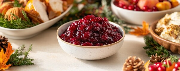 Delicious cranberry sauce in a bowl, perfect for holiday meals and festive gatherings. A vibrant addition to any table setting.
