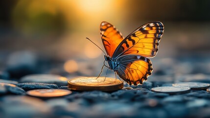 Obraz premium From Coin to Butterfly: Metaphor for Financial Growth and Freedom