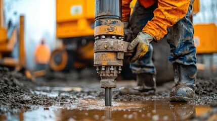 Skilled Well Driller Operating Heavy Machinery for Water Source Extraction