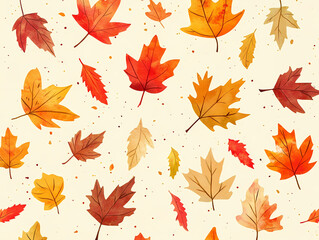 Autumn Leaves Seamless Pattern on Plain Background