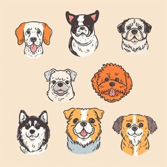 Dogs Doodle Set, Pet Animal Symbols, Hand Drawn Puppy Icons Silhouettes, Sketched Dog Character