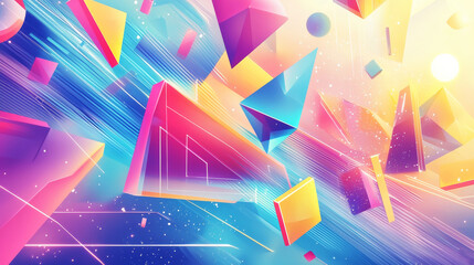 Vibrant Geometric Shapes Floating in an Abstract Cosmic Background