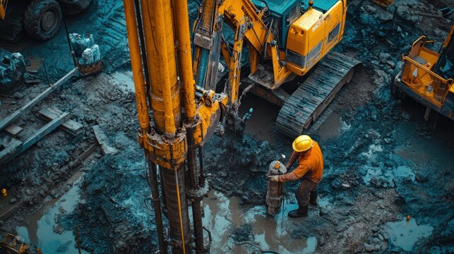 Experienced well driller precisely operating heavy machinery to bore a new water source, their expertise in groundwater extraction on full view