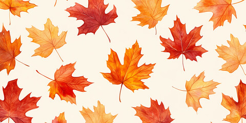 Fototapeta premium Autumn Leaves Seamless Pattern on Plain Background
