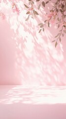 Fotografía de fondo rosa, flores rosadas y sombras suaves. Un ambiente fresco y delicado para e-commerce
