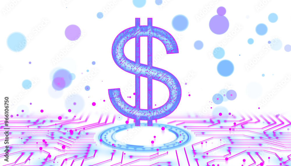 Poster image shows a neon blue dollar sign with circuitry, isolated on a white background, representing dig