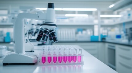 Biotechnology lab equipped with robotic systems for drug discovery and genetic research random add