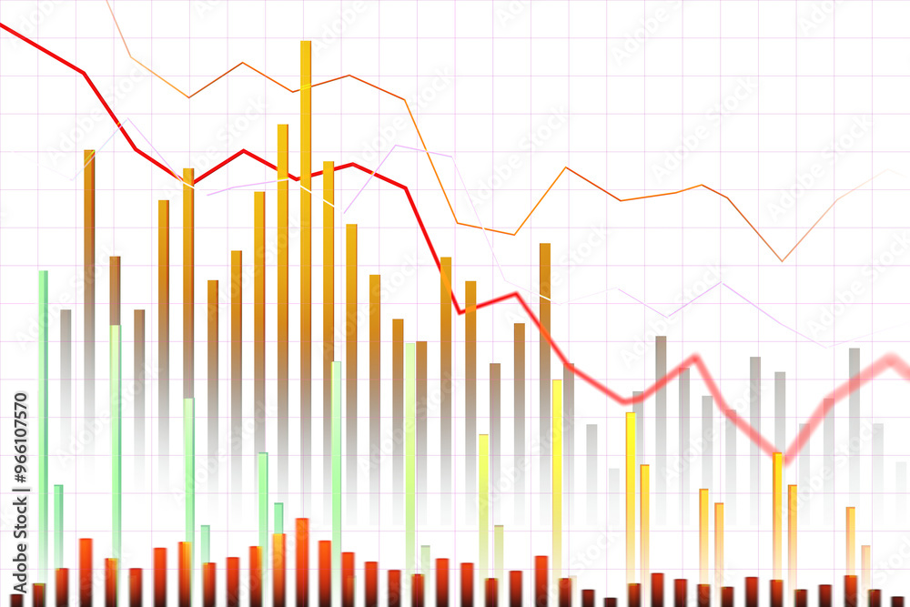 Aufkleber A colorful bar and line graph showing statistical data on a white background, representing trends and analysis in a clean, clear layout. 3D Rendering