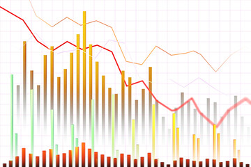 A colorful bar and line graph showing statistical data on a white background, representing trends and analysis in a clean, clear layout. 3D Rendering