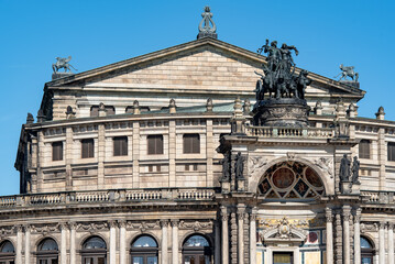 Obraz premium Semperoper opera house and concert hall on the Theaterplatz square in the historic centre of Dresden, Germany