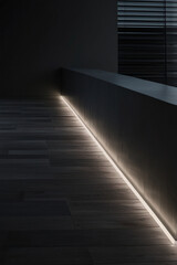 Obraz premium Dark interior details with bright lights, luxury dark house interior 