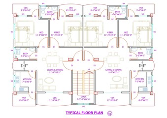 Architectural Floor plan Typical Autocad Floor Plan, 2D Drawing, House design