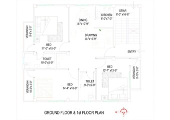 Architectural Floor plan Typical Autocad Floor Plan, 2D Drawing, House design