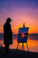 Obraz premium artist at sunset
