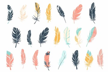 Feather icon, animal feathers isolated, doodle sketched plume symbol, elegant soft plume sign