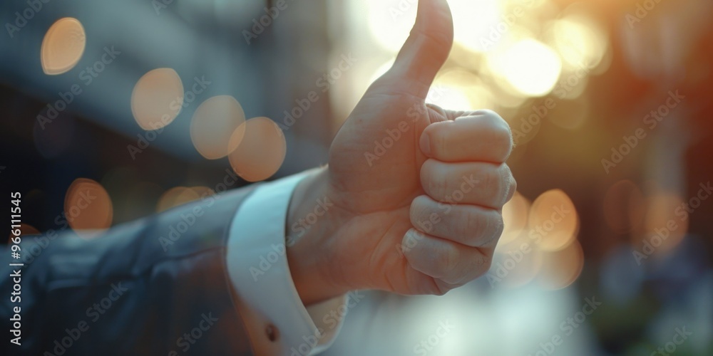 Wall mural hand signal in blurred background with cityscape