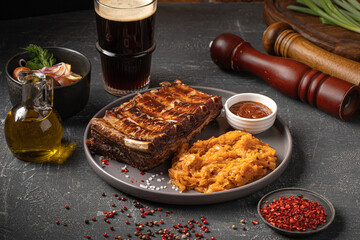 Portion of german patronentasche josper rack of pork ribs