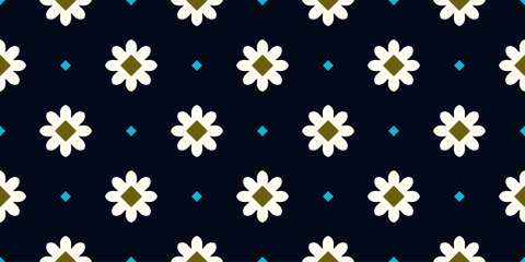 Simple geometric pattern abstract floral shape motif classic blue minimal background. Repeat small elements modern fashion fabric design textile swatch ladies dress, scarf, shirt all over print block.