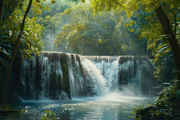 Fototapeta premium Generative ai on theme of beautiful majestic waterfall in natural nature, national park attraction