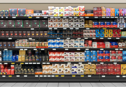 Coffee capsules on shelf

This is editorial photo can be used as a mockup or background for architects, and graphic designers. No Generative AI was used.

Milan, Italy, 08. 15. 2023