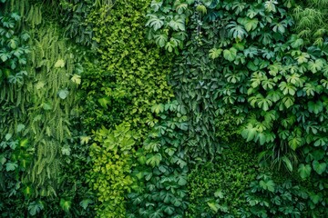 Obraz premium Green Wall Texture, Vertical Garden Background, Eco Bio Room Interior, Live Plans Pattern, Herbs, Creepers