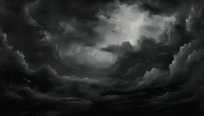 black gloomy sky, grunge texture, dark gray clouds background, horror scary theme poster backdrop design