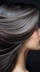 Fototapeta premium Create a hair care routine based on the concept of symmetry in this image, focusing on even length, smooth texture, and perfect alignment