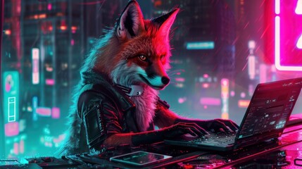 Cyberpunk Fox in Neon City
