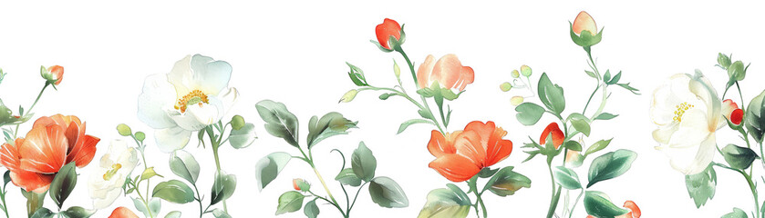 Obraz premium Watercolor floral pattern with white and orange flowers transparent background