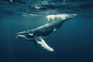 Fototapeta premium Fantastically beautiful majestic huge whale in ocean