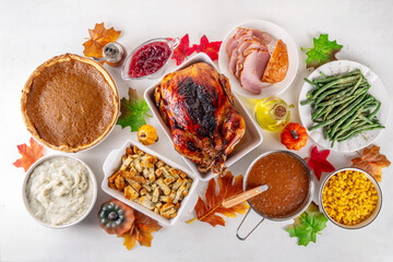 Thanksgiving dinner or lunch foods table
