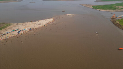 BEACHES ON THE AMAZON RIVER, DURING THE LOW RIVER SEASON, SANDY BEACHES ARE FORMED ON THE AMAZON RIVERS, THE DROUGHT IS INTENSE