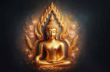 Fototapeta premium The golden Buddha statue is bright and luminous, creating a sense of elegance and sacredness.