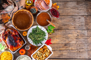 Thanksgiving dinner or lunch foods table