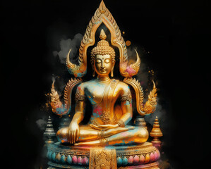 Obraz premium The golden Buddha statue is bright and luminous, creating a sense of elegance and sacredness.