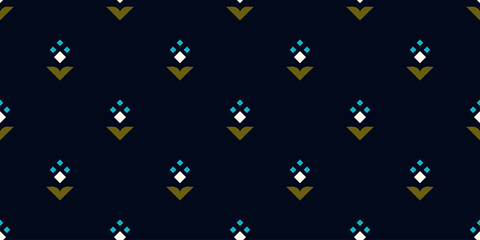 Cute small white flowers pattern doodle shapes motif continuous classic blue background. Modern decoration ditsy floral fabric design textile swatch ladies dress, men's shirt all over print block. © akilev