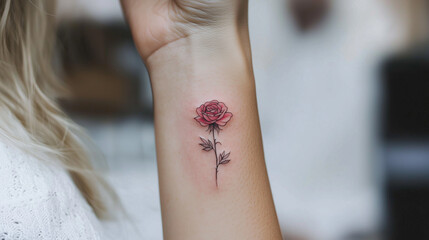 Obraz premium Delicate Rose Tattoo on Wrist - Minimalist Floral Body Art
