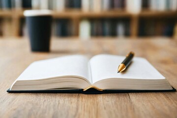 Fototapeta premium Freshly opened book with a pen beside it, symbolizing the start of a new story.