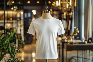 Fototapeta premium Tshirt on stylish mannequin in boutique background created with Generative AI